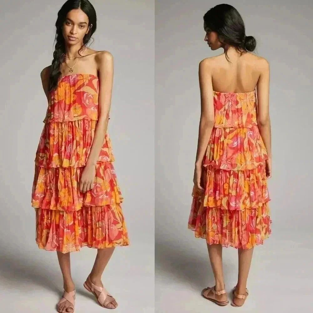 Anthropologie Verb by Pallavi Senghee Ravenna Tiered Midi Dress Small NWOT $228
